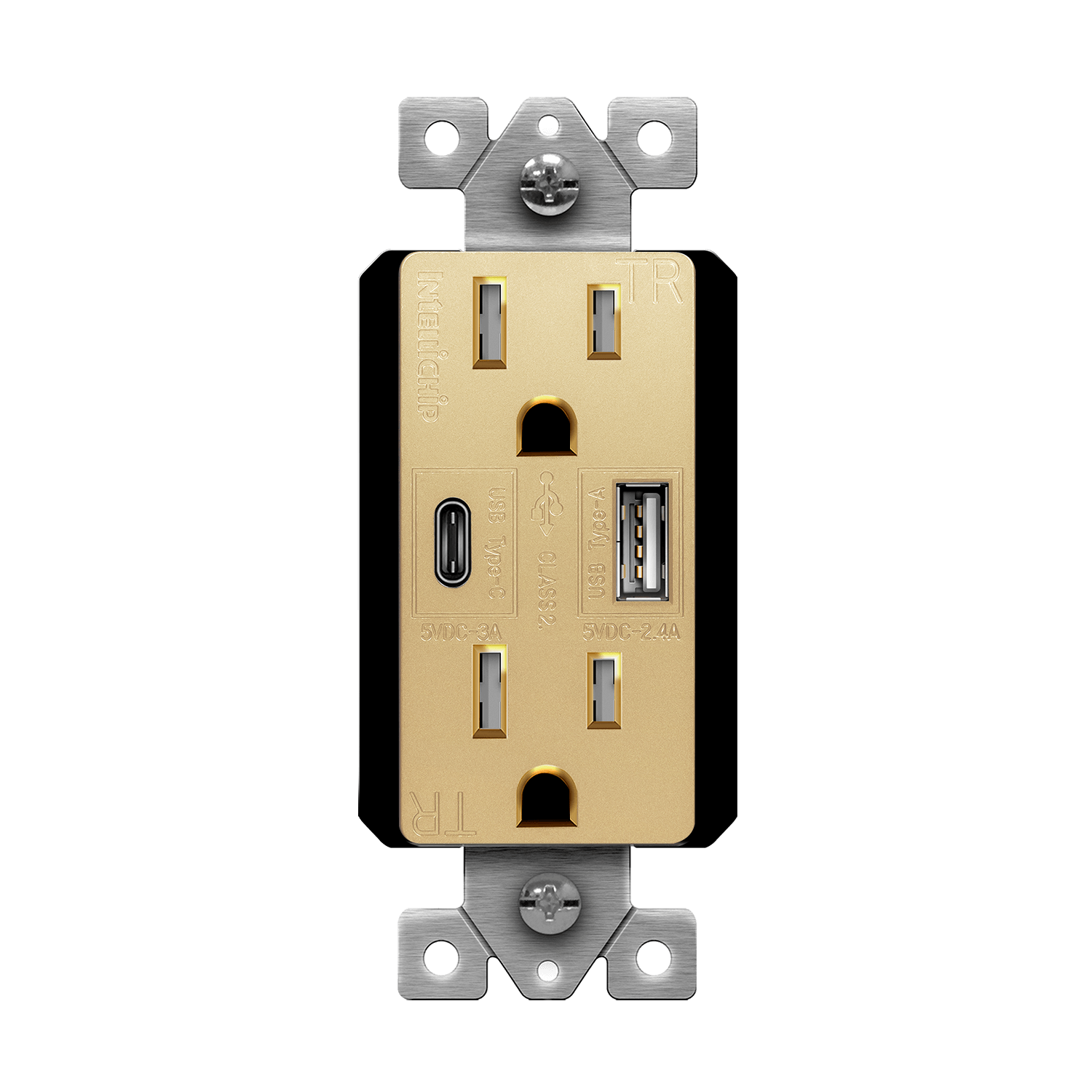 Enerlites 61501-TR2USB-1A1C-GD - USB Wall Outlet, USB-C and USB-A, 5.8amps, Tamper-Resistant 15A Duplex Receptacles - Gold