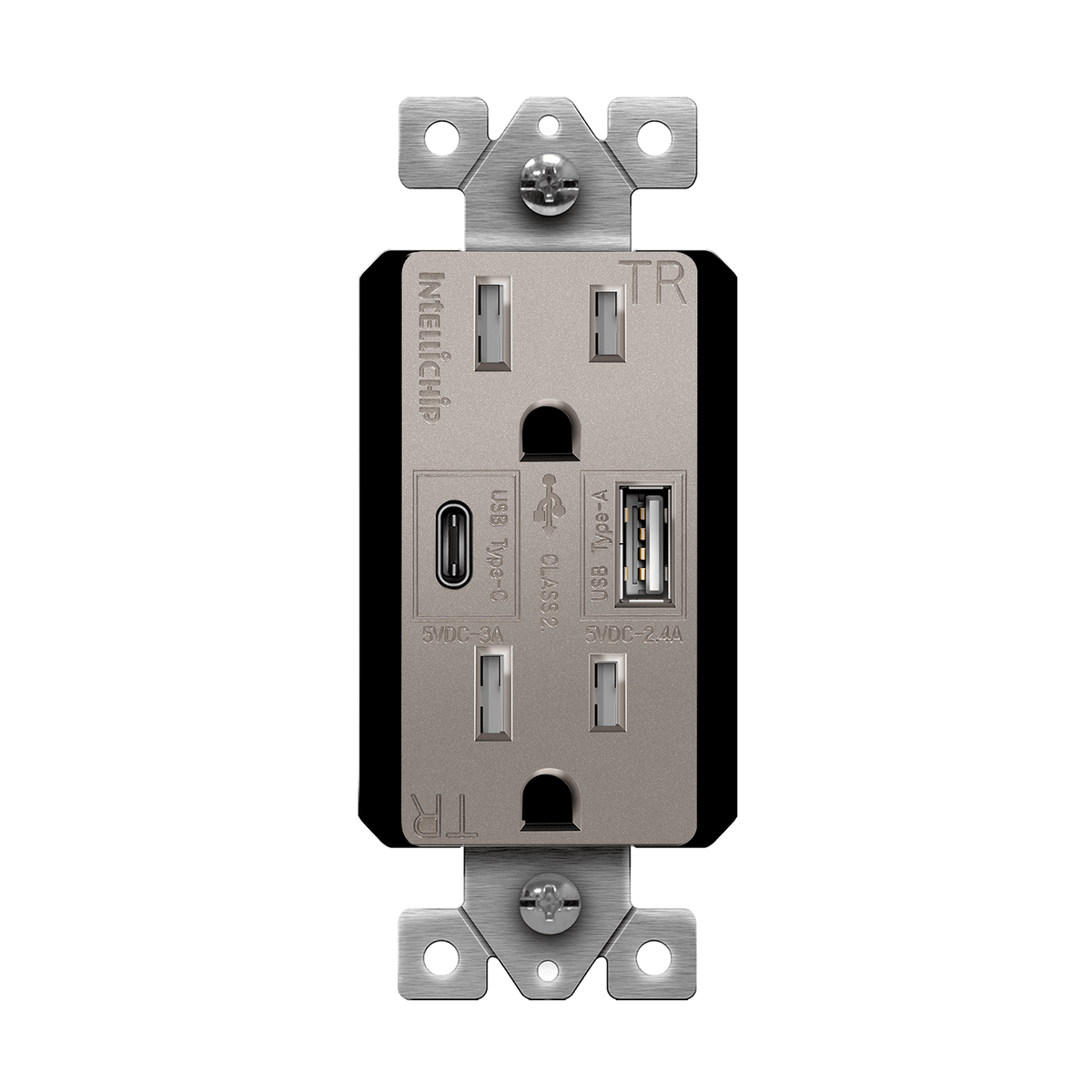 Enerlites 61501-TR2USB-1A1C-NK - USB Wall Outlet, USB-C and USB-A, 5.8amps, Tamper-Resistant 15A Duplex Receptacles - Nickel