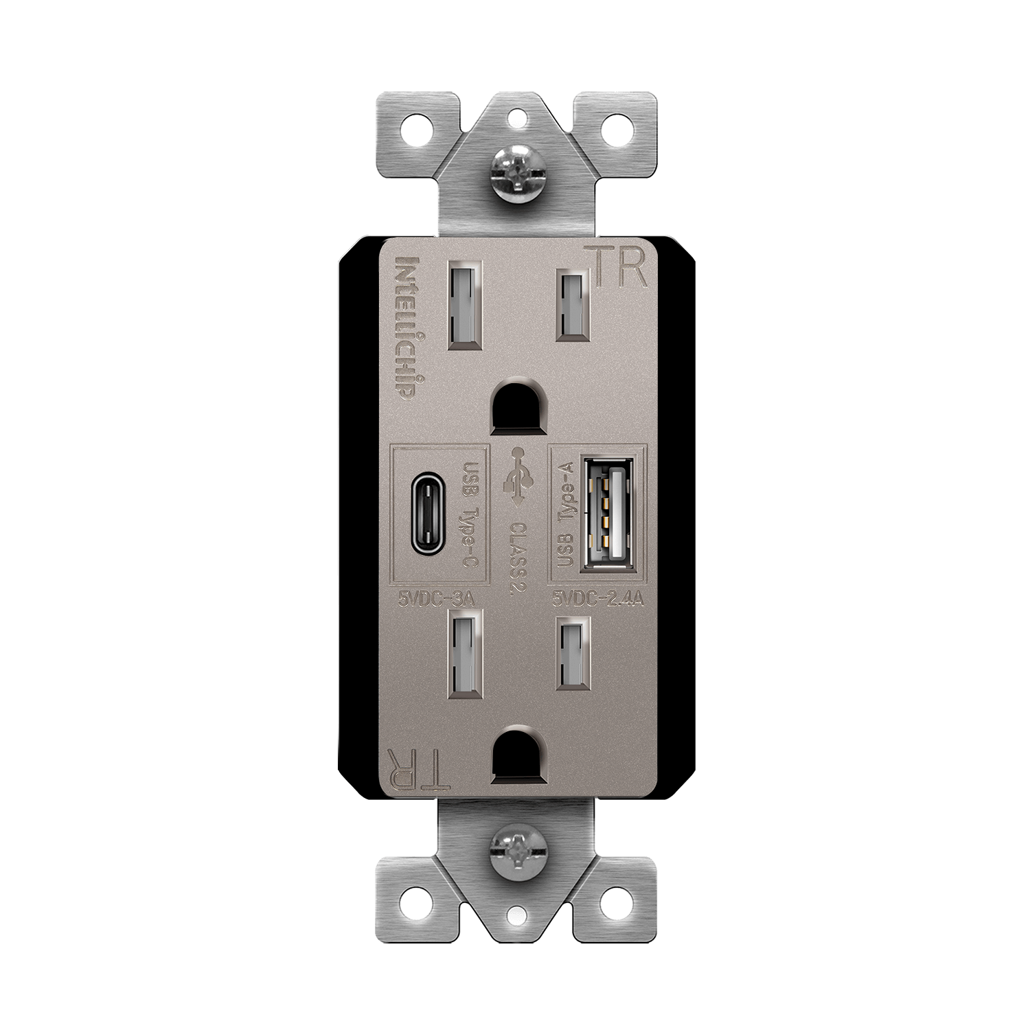 Enerlites 61501-TR2USB-1A1C-NK - USB Wall Outlet, USB-C and USB-A, 5.8amps, Tamper-Resistant 15A Duplex Receptacles - Nickel