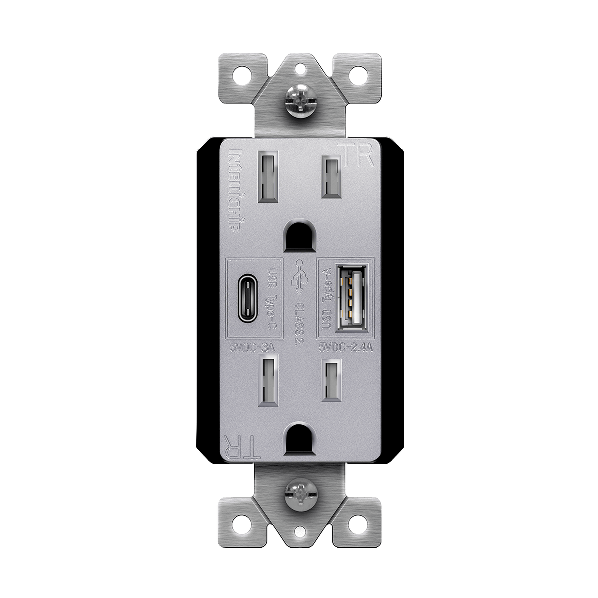 Enerlites 61501-TR2USB-1A1C-SV - USB Wall Outlet, USB-C and USB-A, 5.8amps, Tamper-Resistant 15A Duplex Receptacles - Silver