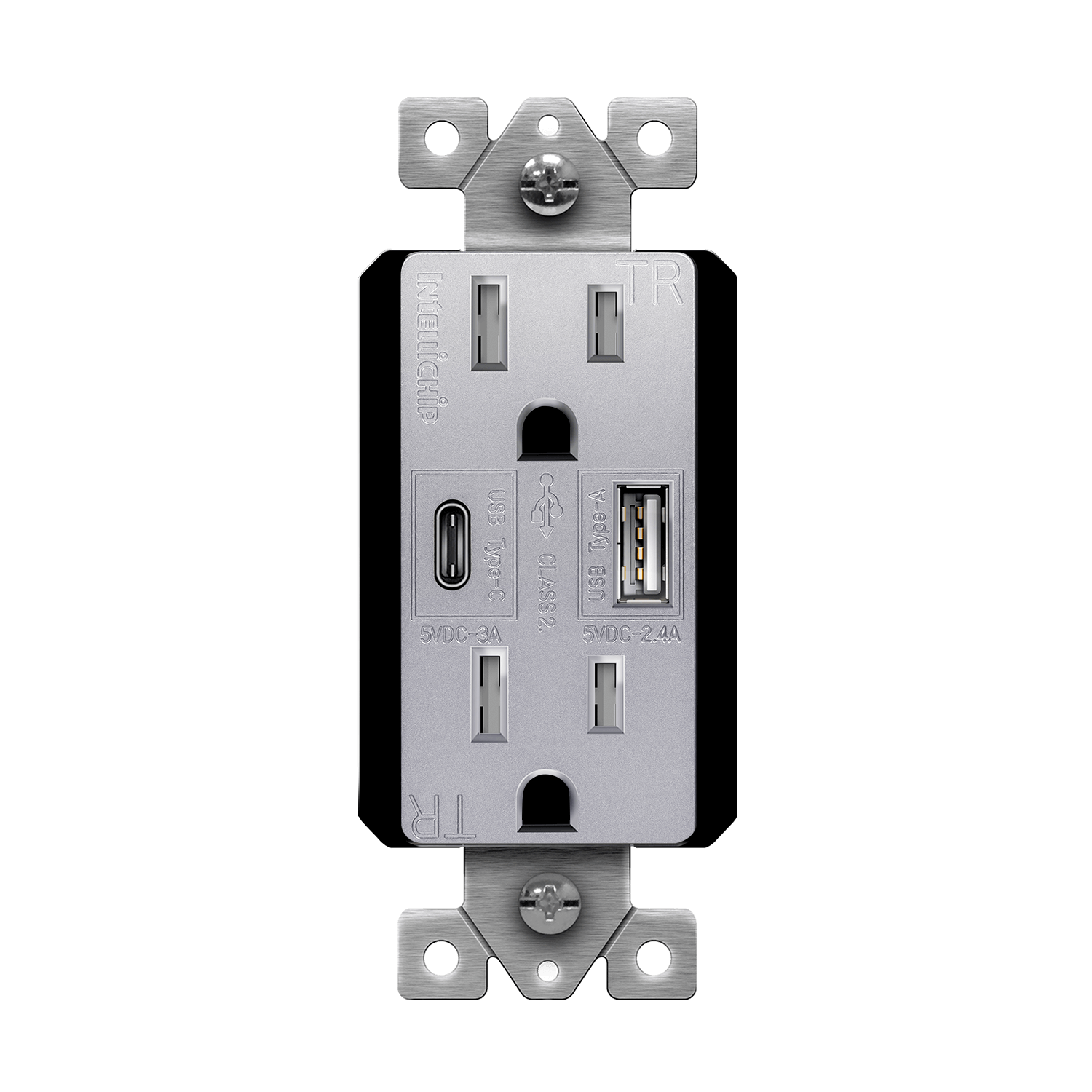 Enerlites 61501-TR2USB-1A1C-SV - USB Wall Outlet, USB-C and USB-A, 5.8amps, Tamper-Resistant 15A Duplex Receptacles - Silver