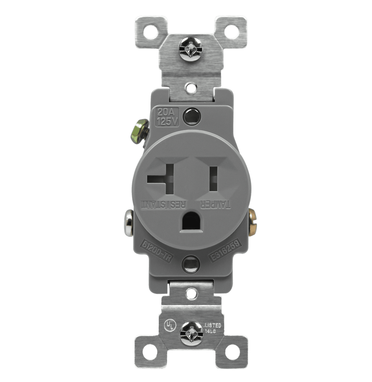 Enerlites 61200-TR-GY - Commercial Grade 20A Tamper-Resistant Single Receptacle - Gray