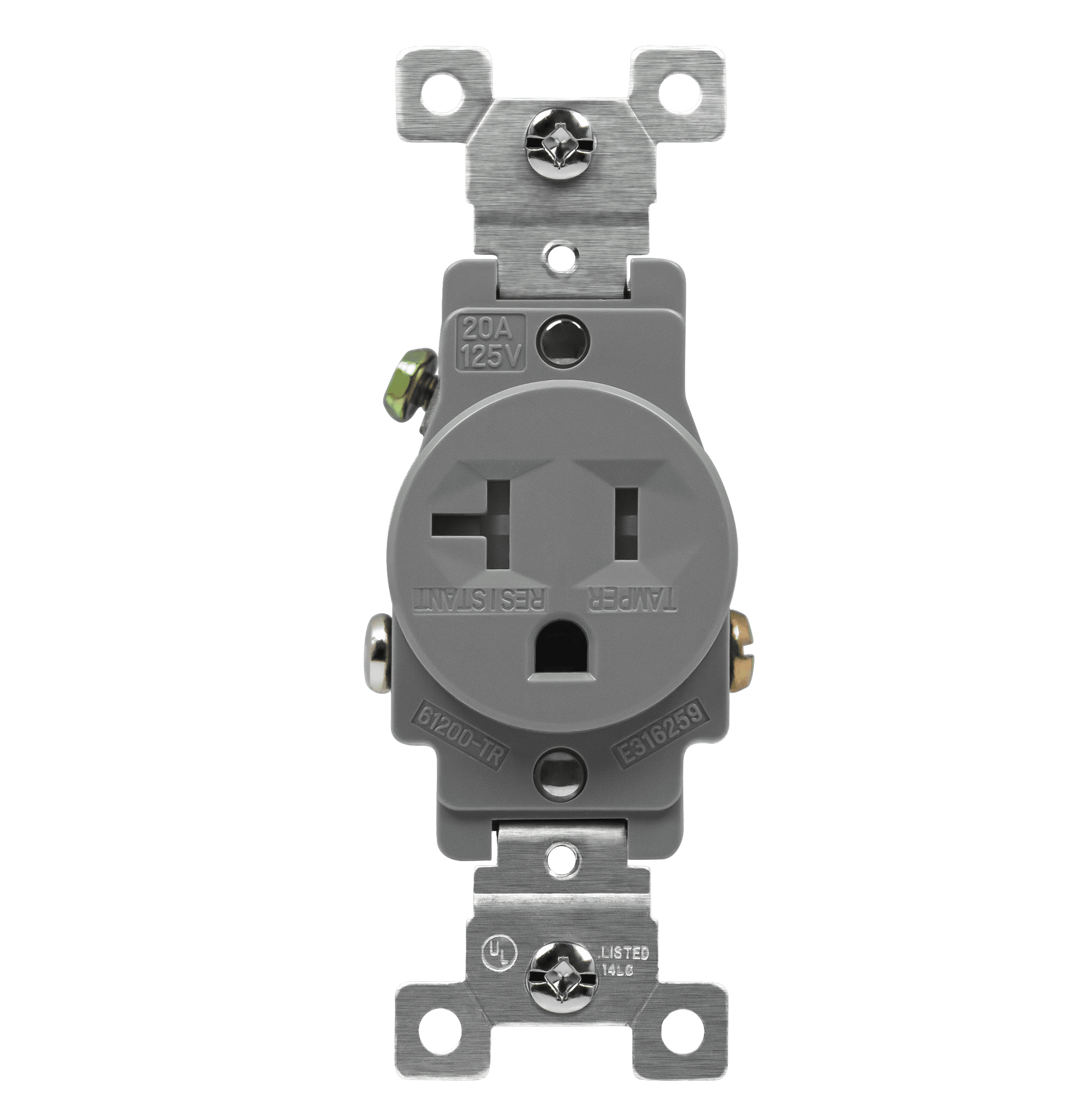 Enerlites 61200-TR-GY - Commercial Grade 20A Tamper-Resistant Single Receptacle - Gray