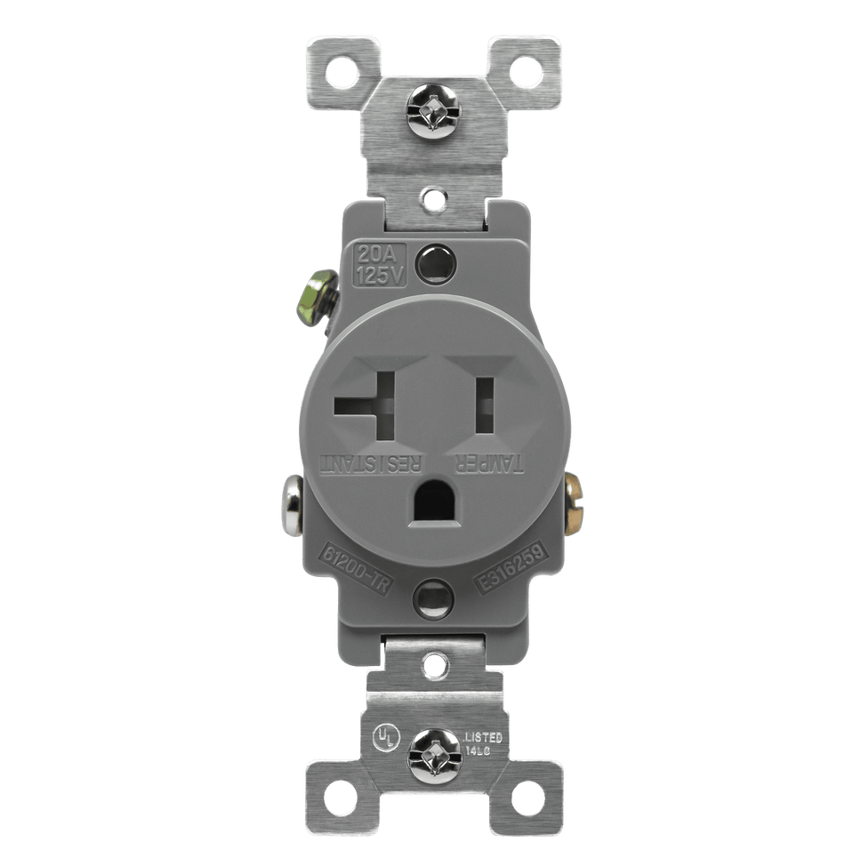 Enerlites 61200-TR-GY - Commercial Grade 20A Tamper-Resistant Single Receptacle - Gray